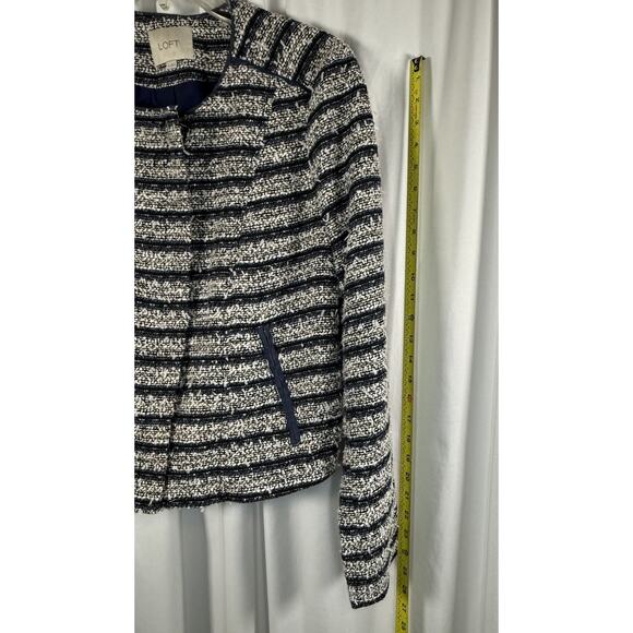 Ann Taylor Loft Tweed Blazer Jacket Navy Blue White 6 Preppy Workwear 89-10 - Picture 7 of 14